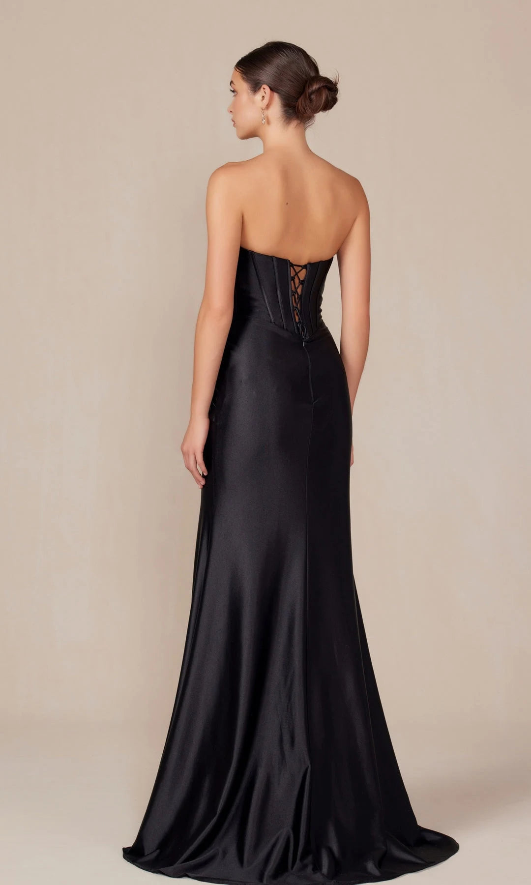 Elegant Mermaid Strapless Sleeveless Corset Cutout Black Long Prom Dresses Women