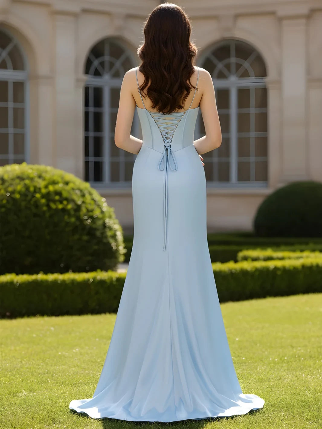 Elegant Mermaid Sweetheart Beaded Slit Light Blue Floor-Length Prom Dress