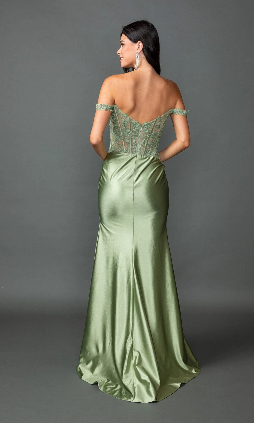 Elegant Mermaid Sweetheart Off-Shoulder Corset Slit Sage Prom Dresses Women Gown
