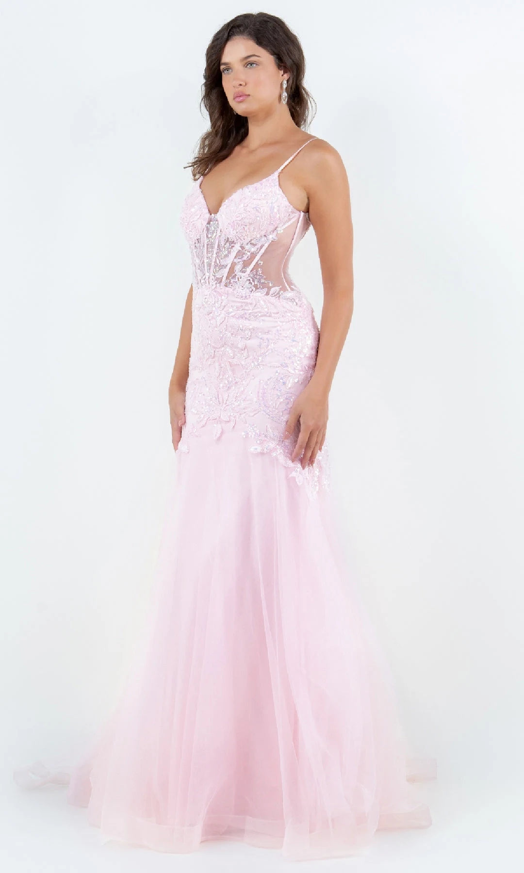 Elegant Mermaid Sweetheart Sleeveless Corset Applique Pink Long Prom Dresses Women