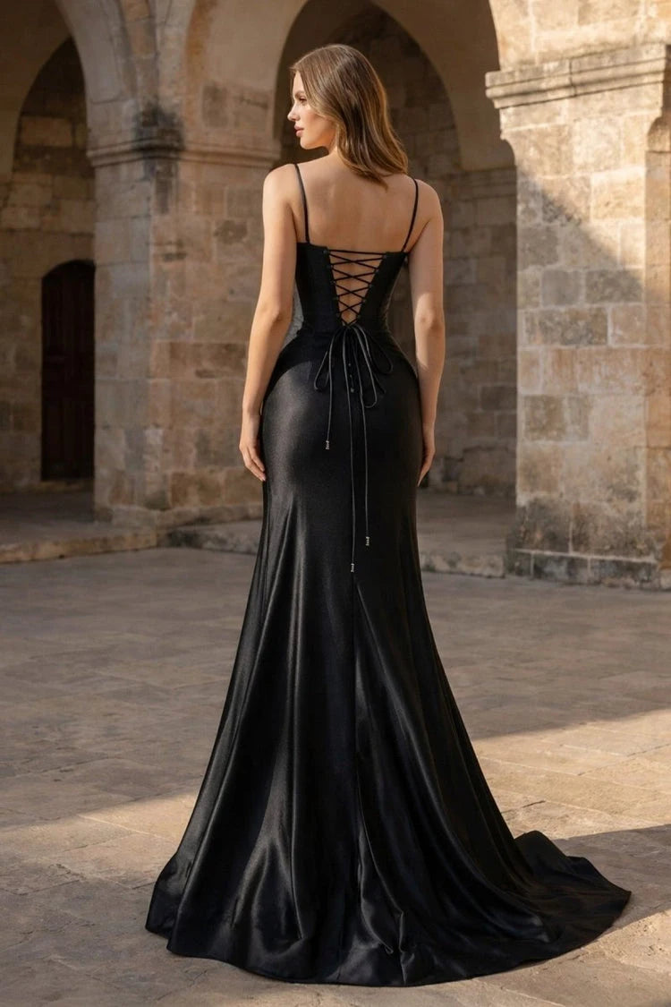 Elegant Mermaid Sweetheart Sleeveless Corset Black Floor-Length Prom Dresses Gown