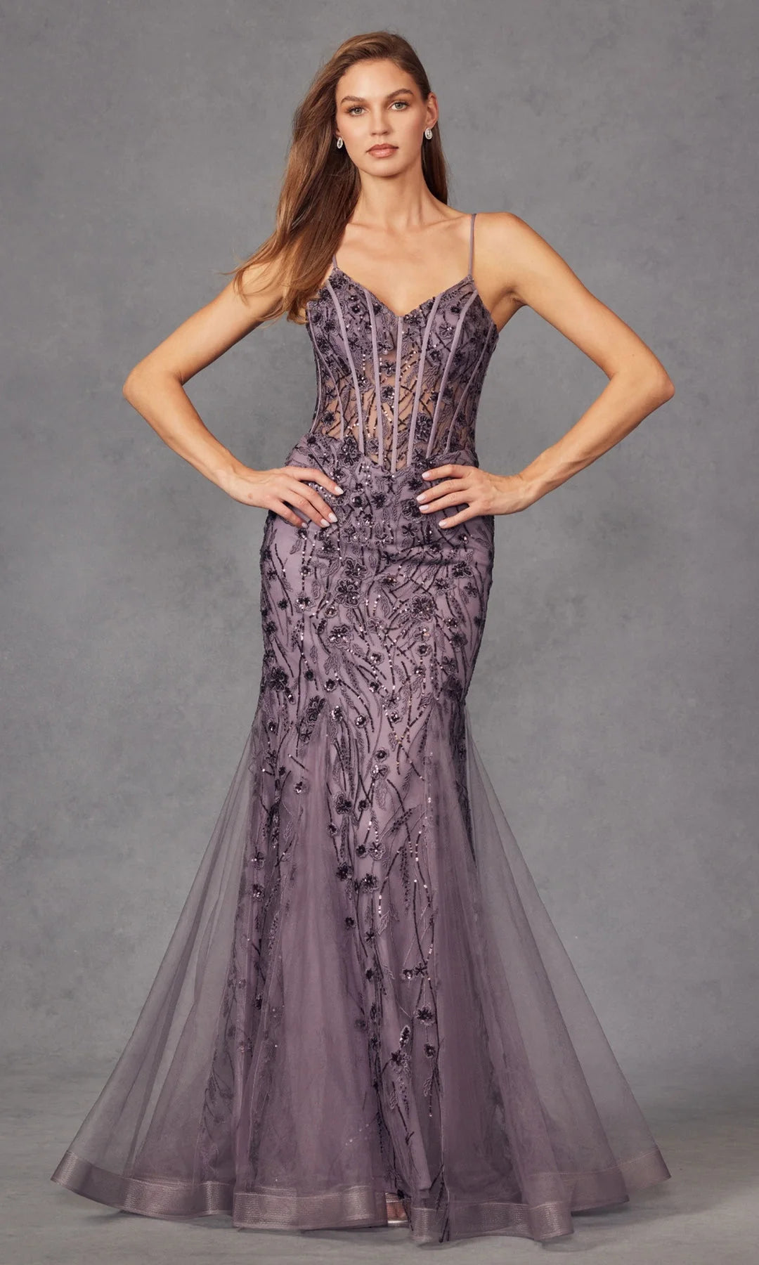 Elegant Mermaid Sweetheart Sleeveless Corset Embroidered Mauve Long Prom Dresses Women