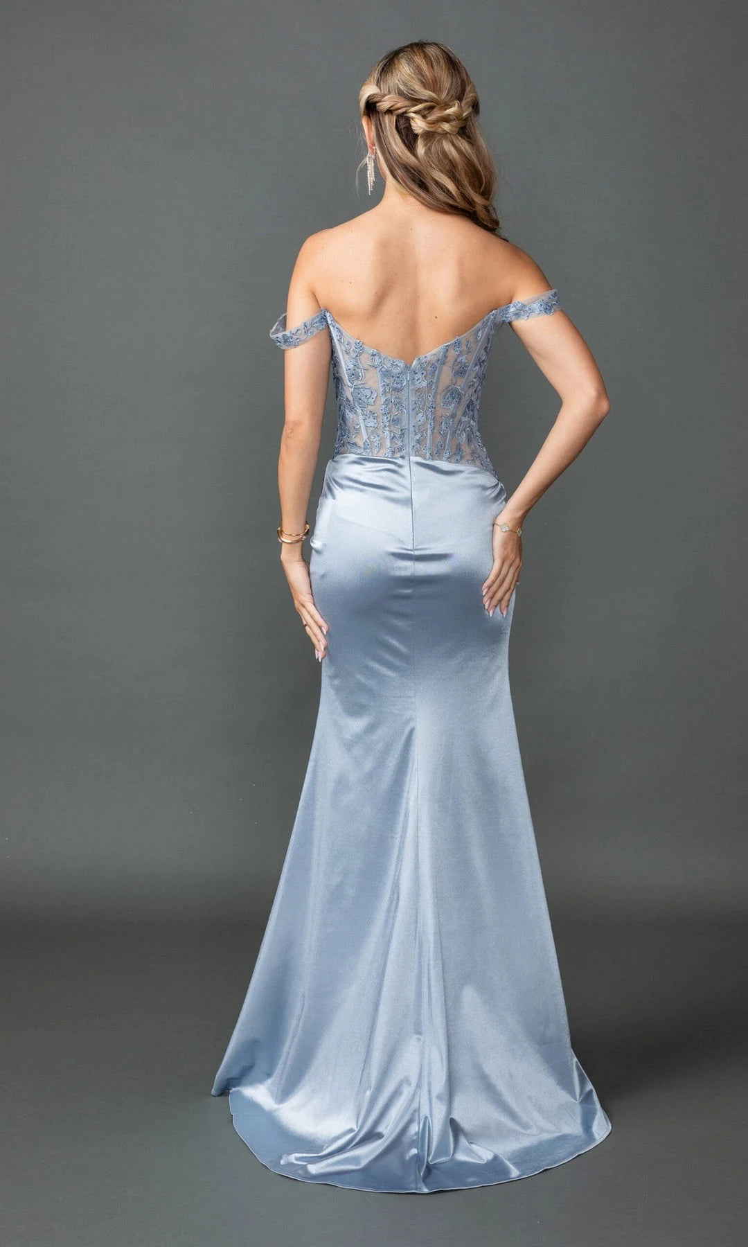 Elegant Mermaid Sweetheart Sleeveless Corset Slit Blue Long Prom Dresses Women