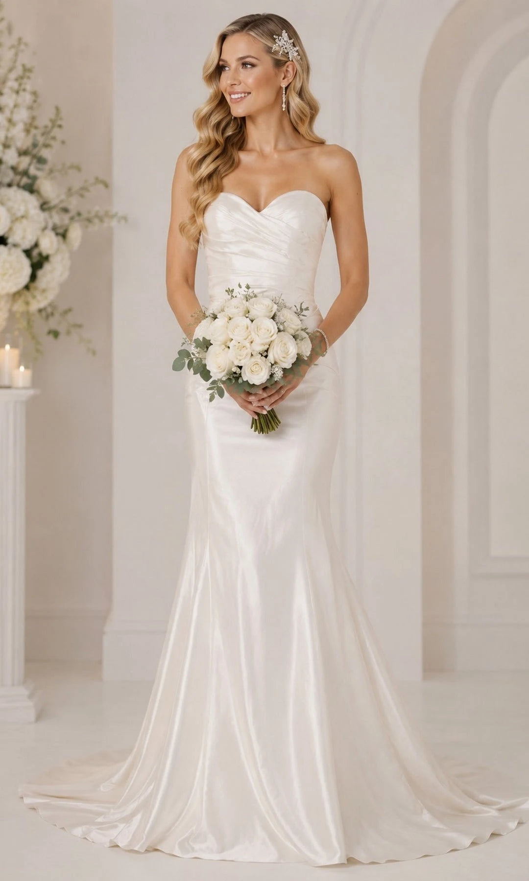 Elegant Mermaid Sweetheart Sleeveless Ruched Draped Ivory Long Prom Dresses Gown