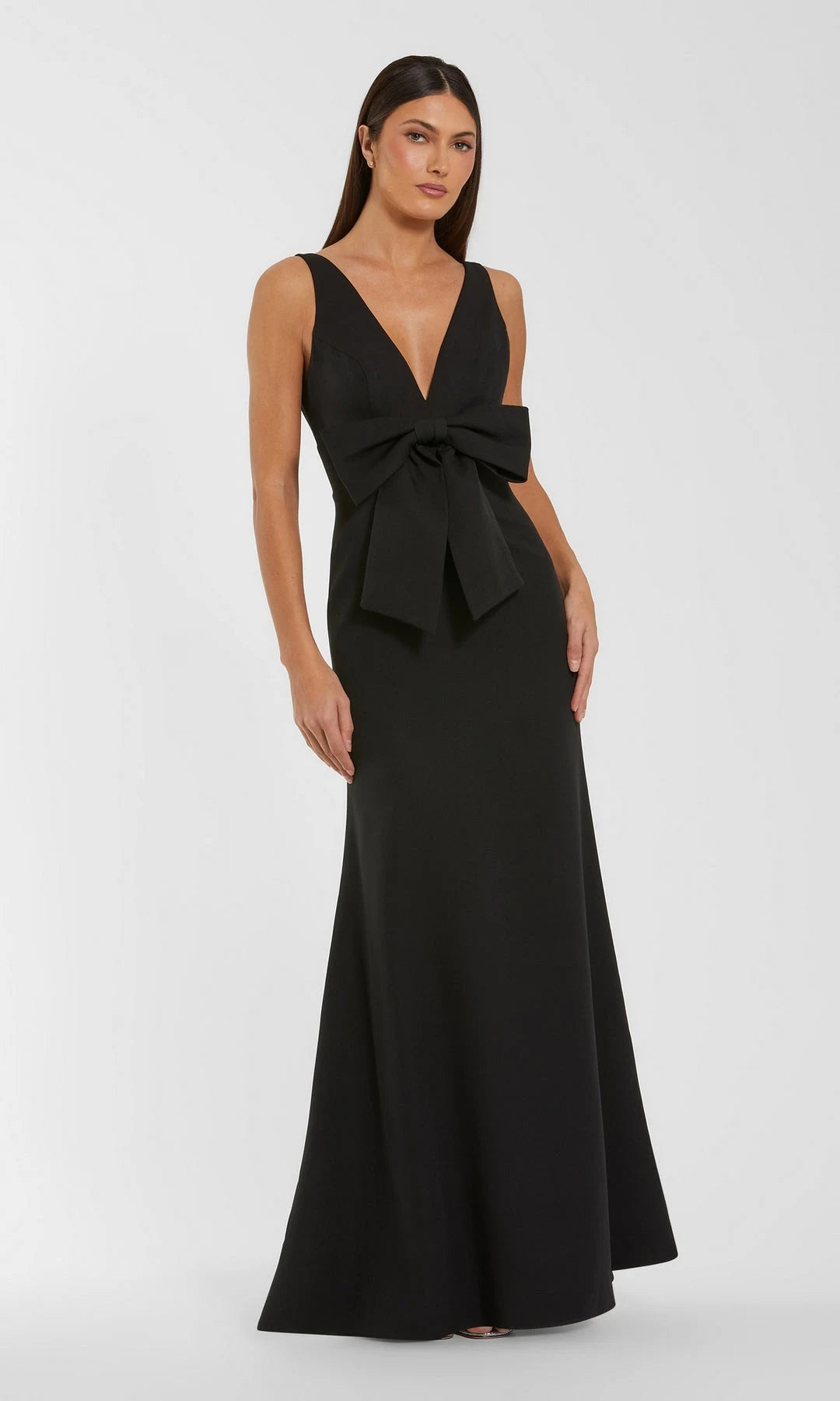 Elegant Mermaid V-Neck Sleeveless Bow Black Maxi Prom Dresses Women Gown