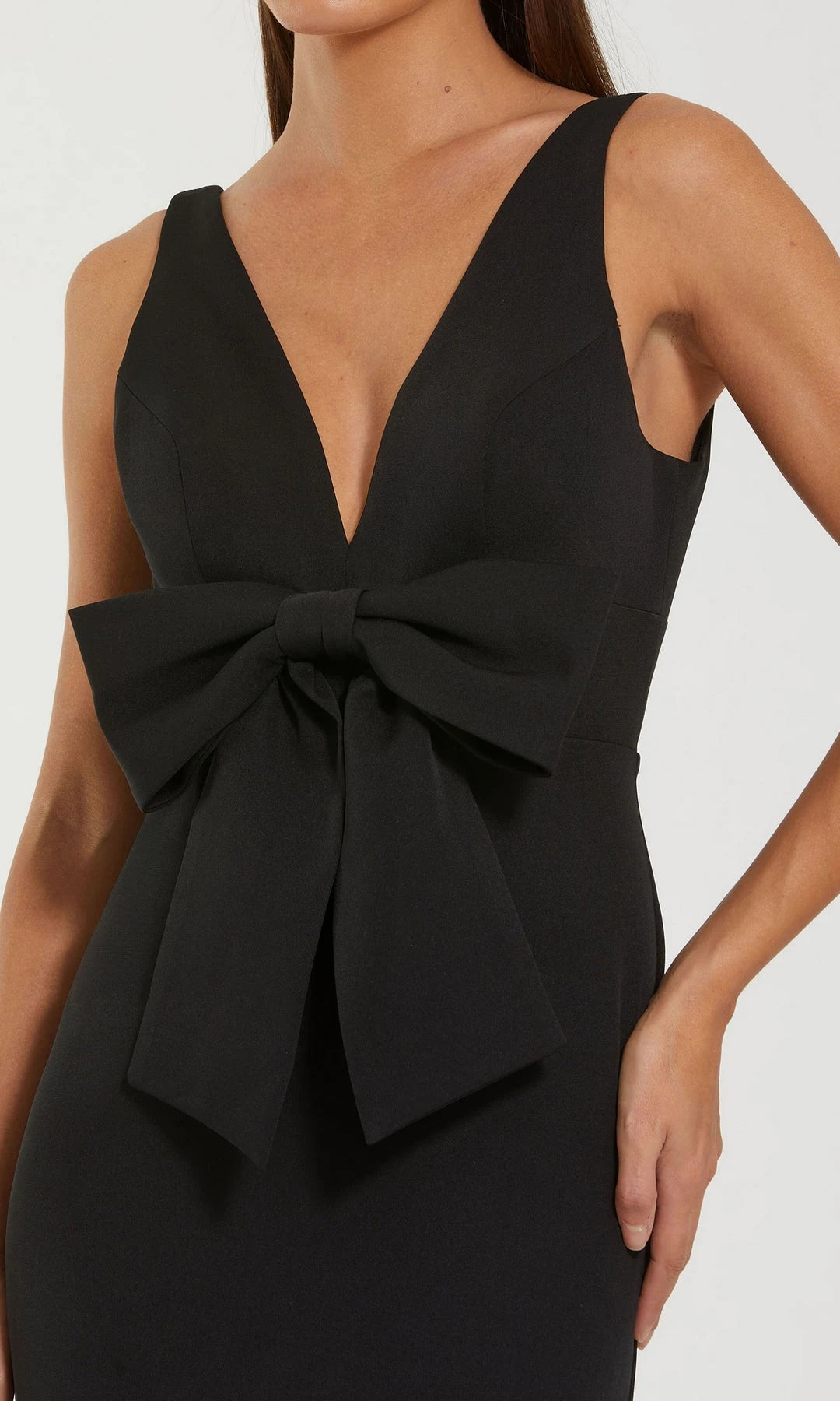 Elegant Mermaid V-Neck Sleeveless Bow Black Maxi Prom Dresses Women Gown