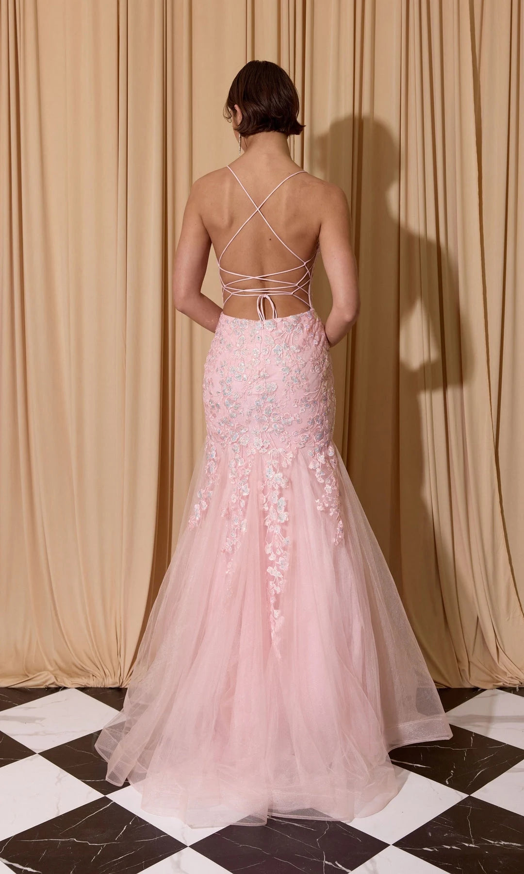 Elegant Mermaid V-Neck Sleeveless Corset Backless Pink Long Prom Dresses Women Gown