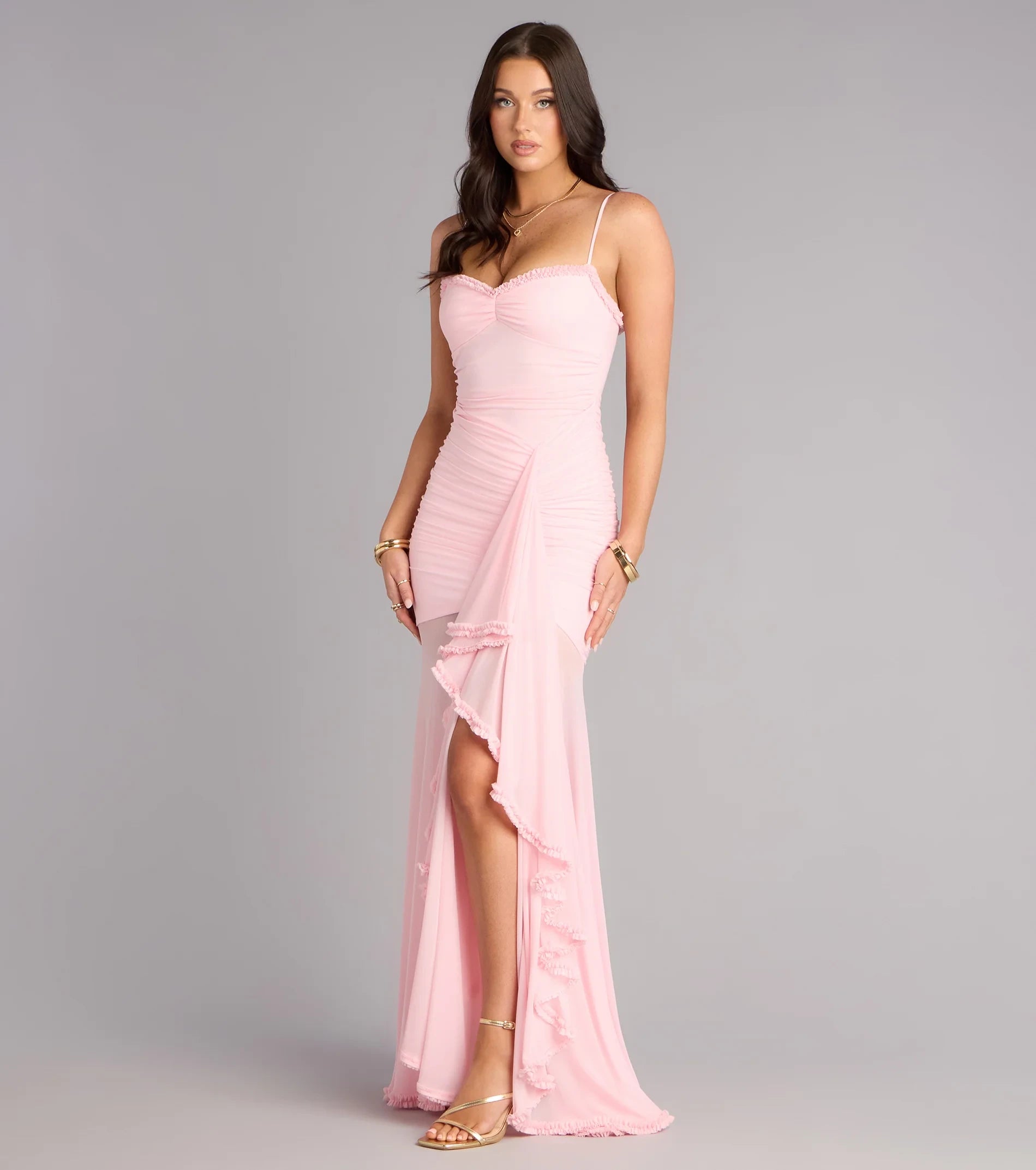Elegant Ruched Sweetheart Spaghetti Strap Open Back Floor-Length Mermaid Homecoming Dresses