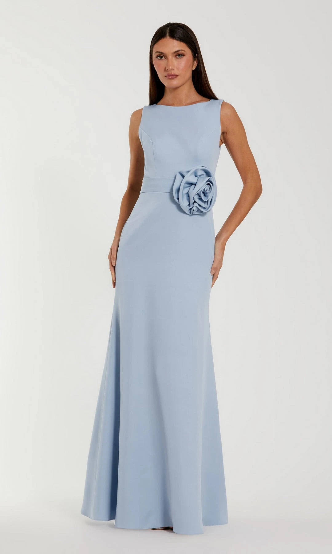 Elegant Sheath Bateau Sleeveless Rosette Belted Blue Maxi Prom Dresses Women