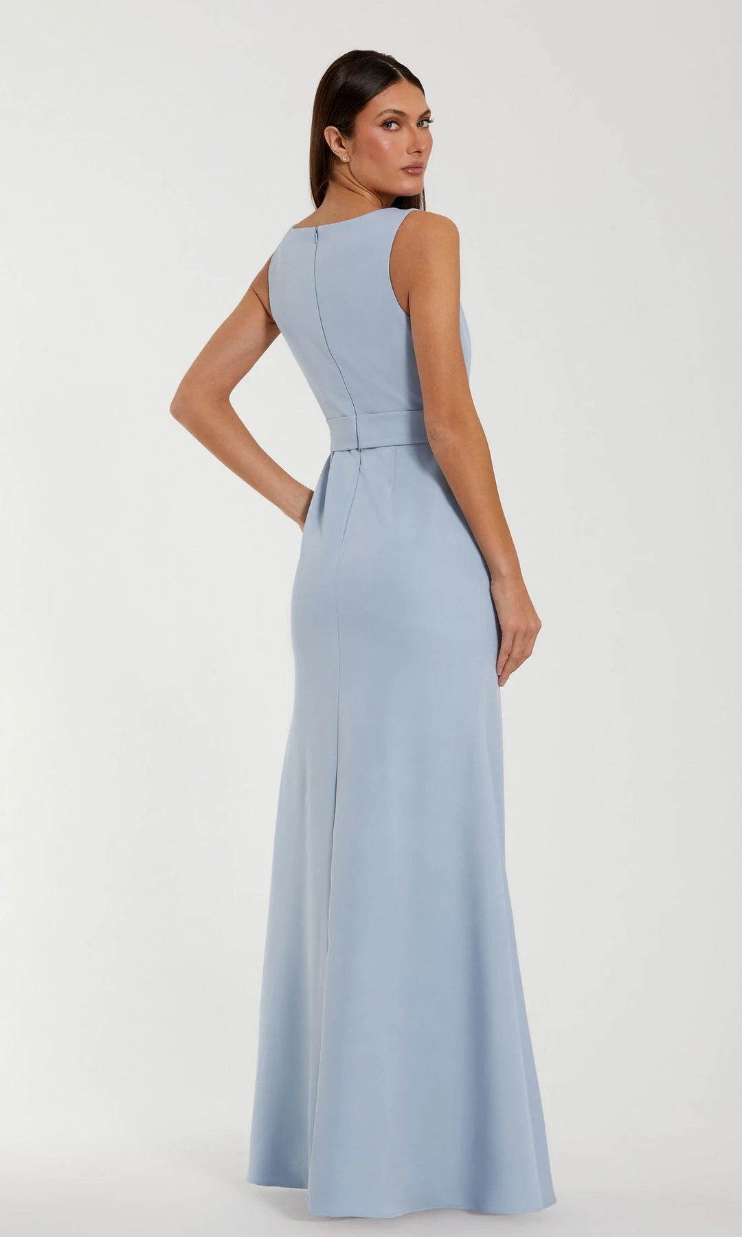 Elegant Sheath Bateau Sleeveless Rosette Belted Blue Maxi Prom Dresses Women