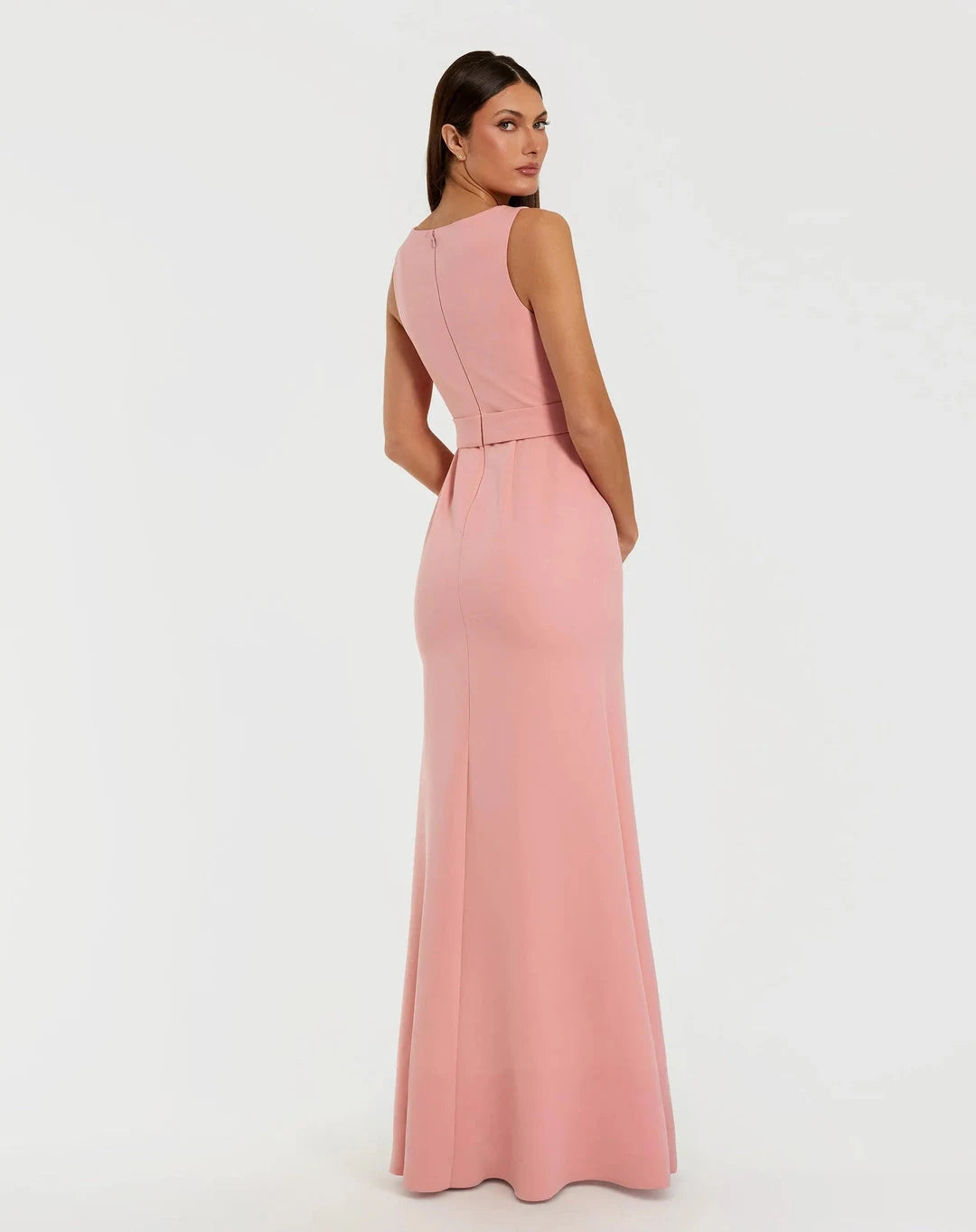 Elegant Sheath Boat Neck Sleeveless Rosette Pink Long Prom Dresses Women