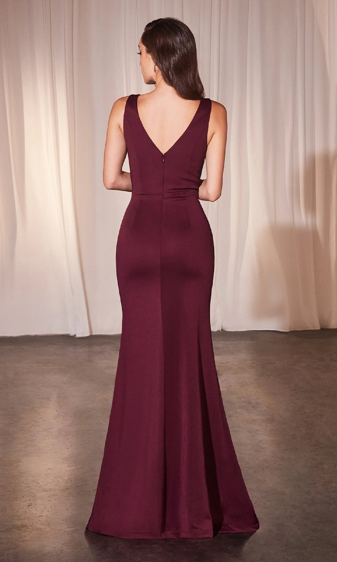 Elegant Sheath Boat Neck Sleeveless Ruffled Slit Burgundy Floor Length Prom Dresses For Women