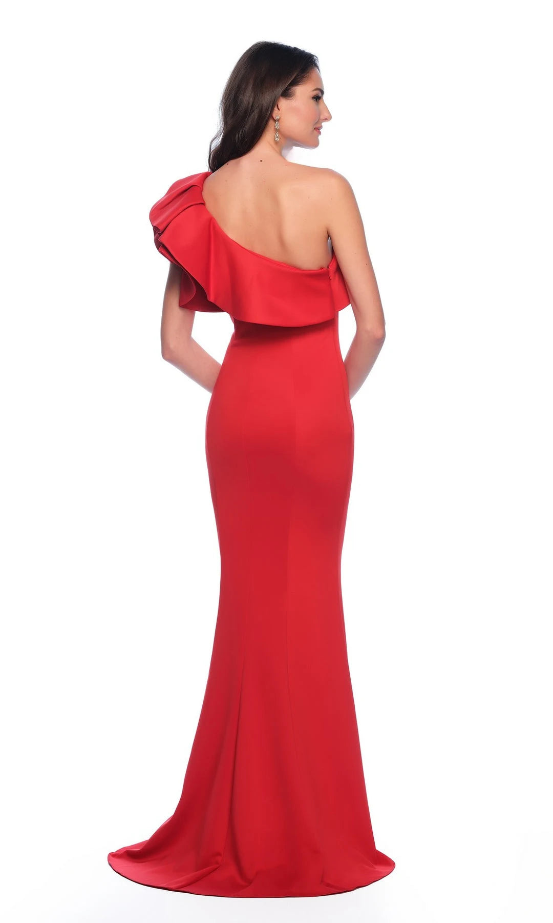 Elegant Sheath One-Shoulder Sleeveless Ruffled Slit Red Prom Dresses Women