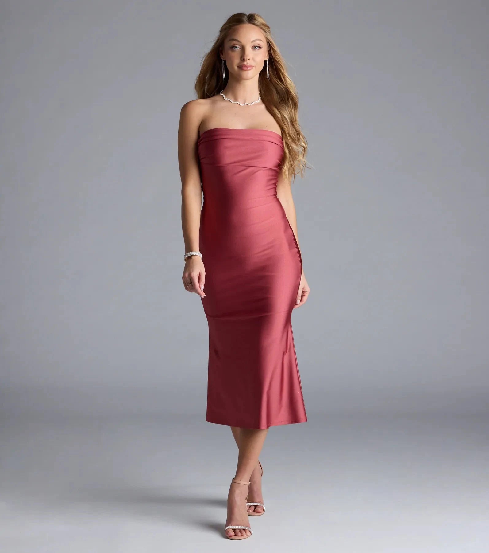 Elegant Sheath Strapless Ruched Sophisticated Muted Rose Midi Homecoming Dresses For Women