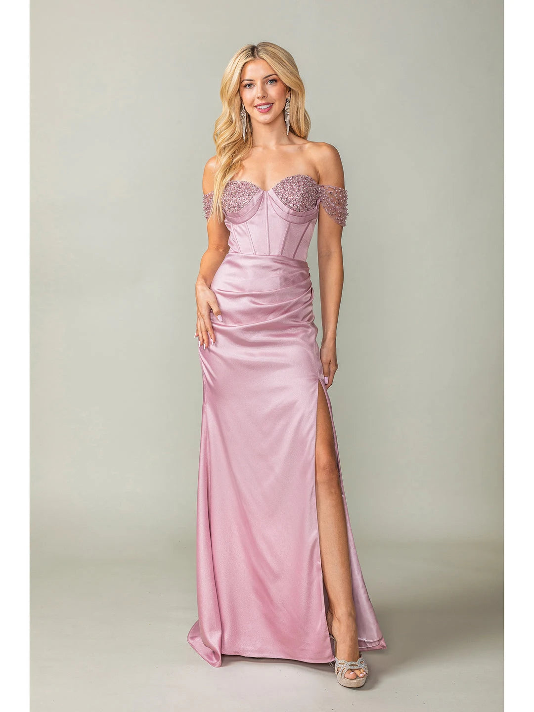 Elegant Sheath Sweetheart Off-Shoulder Corset Slit Pink Maxi Prom Dresses Women