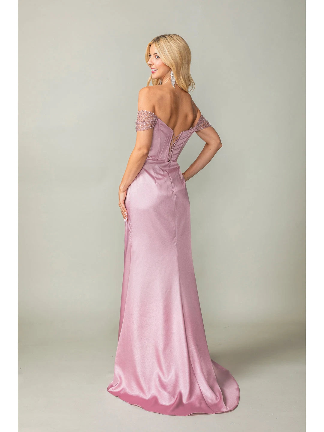 Elegant Sheath Sweetheart Off-Shoulder Corset Slit Pink Maxi Prom Dresses Women