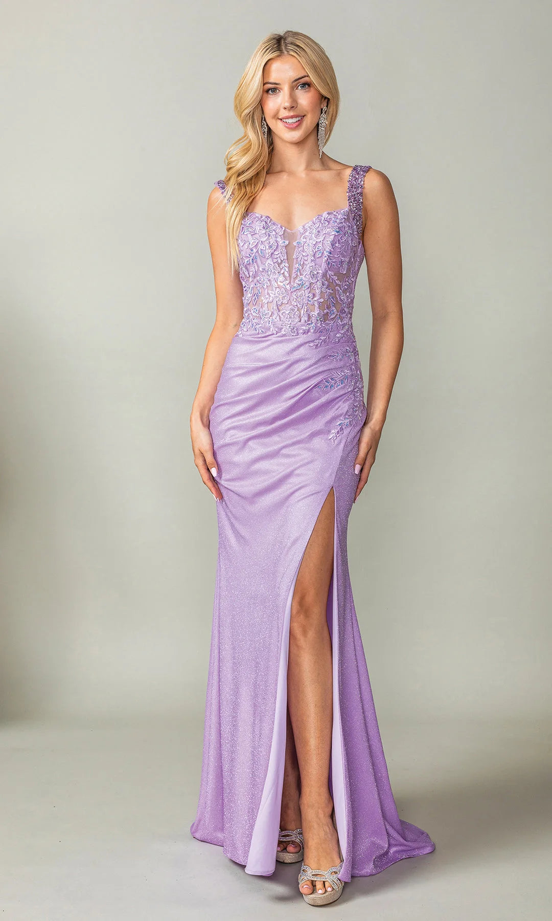 Elegant Sheath Sweetheart Sleeveless Beaded Slit Lilac Maxi Prom Dresses Gown