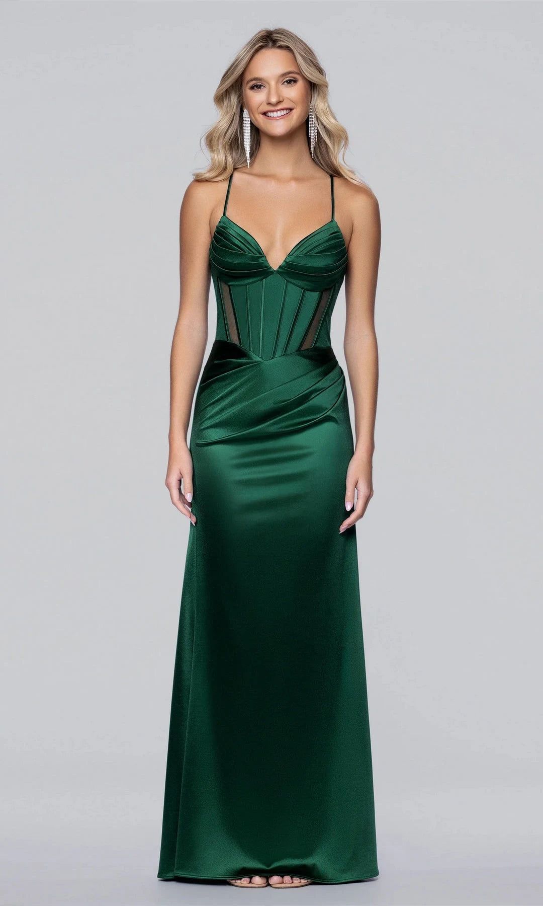 Elegant Sheath Sweetheart Sleeveless Corset Ruched Emerald Long Prom Dresses Women