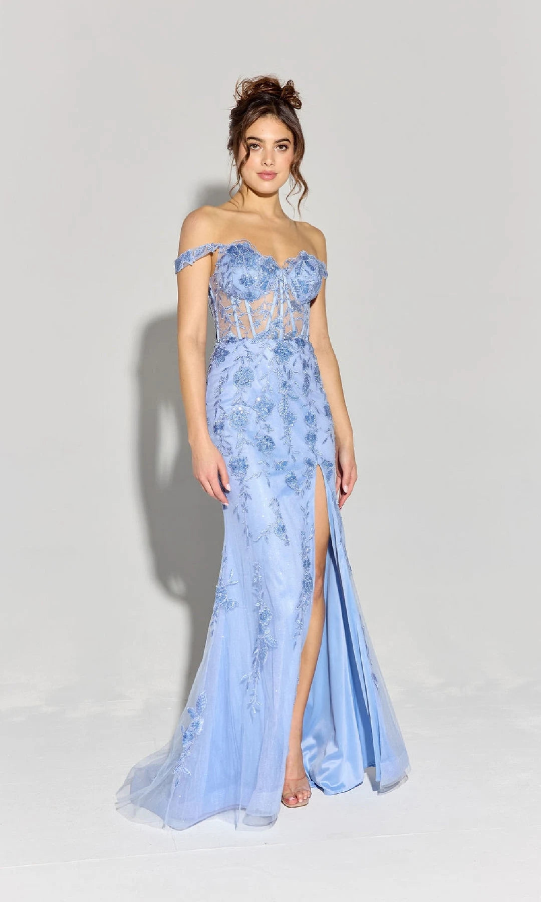 Elegant Sheath Sweetheart Sleeveless Corset Slit Blue Maxi Prom Dresses Women