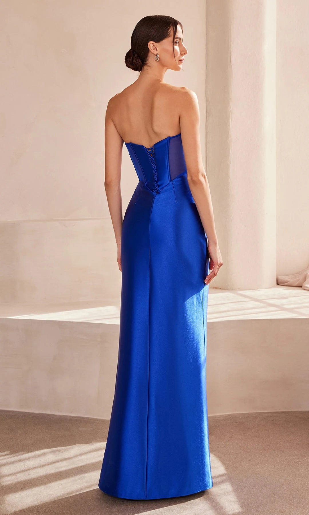 Elegant Sheath Sweetheart Sleeveless Corset Slit Blue Maxi Prom Dresses Women