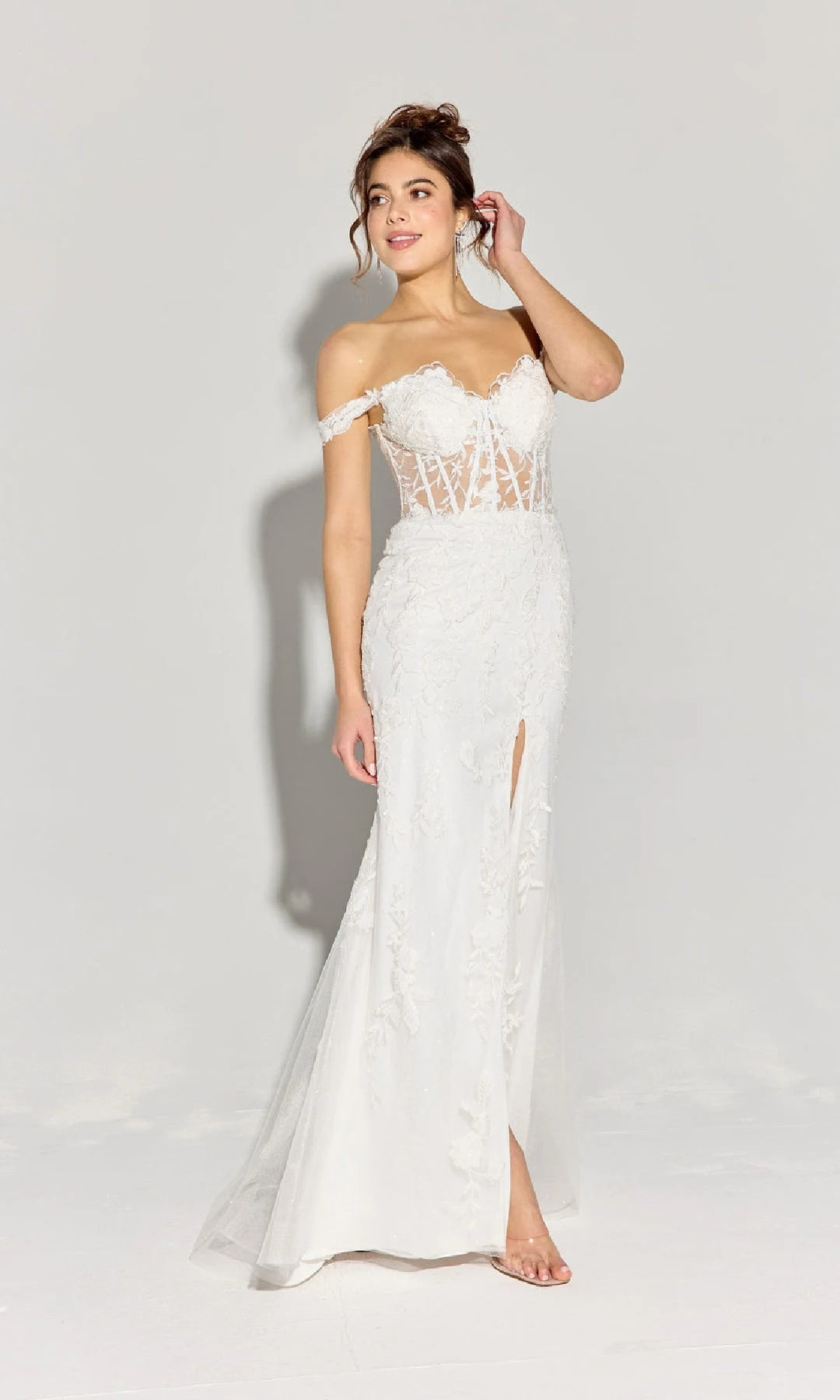 Elegant Sheath Sweetheart Sleeveless Corset Slit White Long Prom Dresses Gown