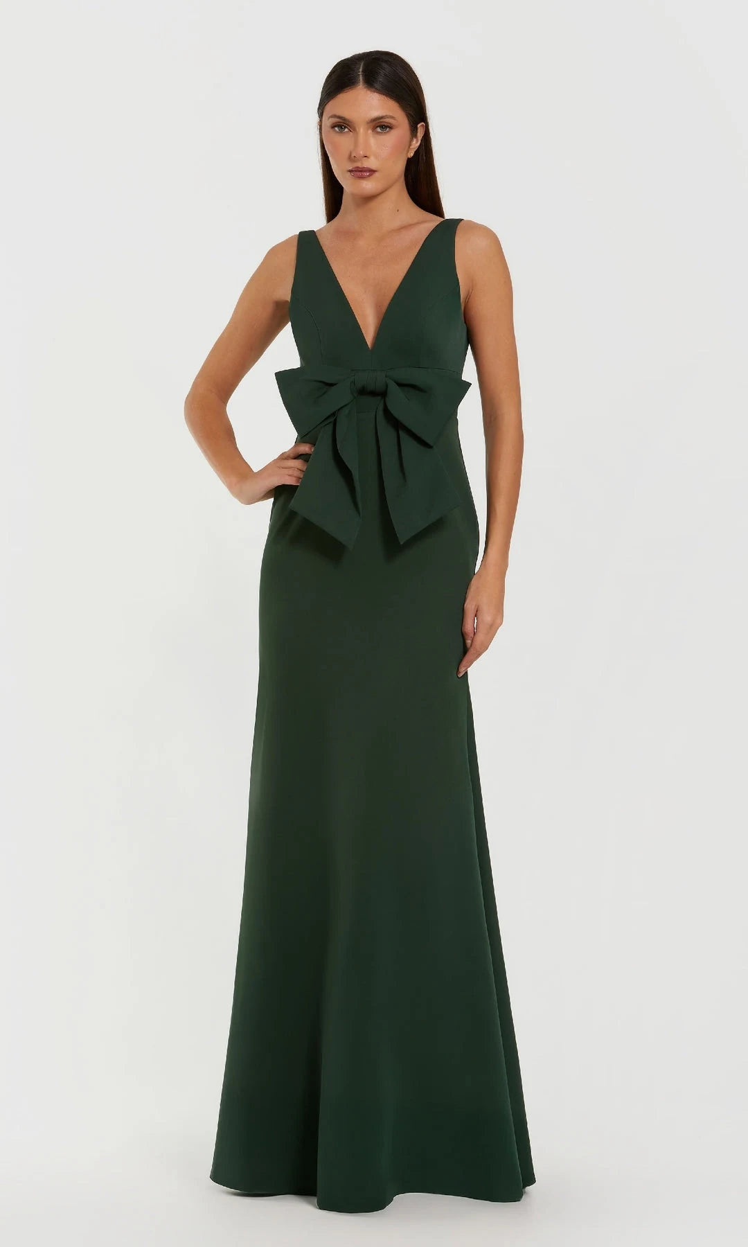 Elegant Slim V-Neck Sleeveless Bow Detail Green Maxi Prom Dresses Women