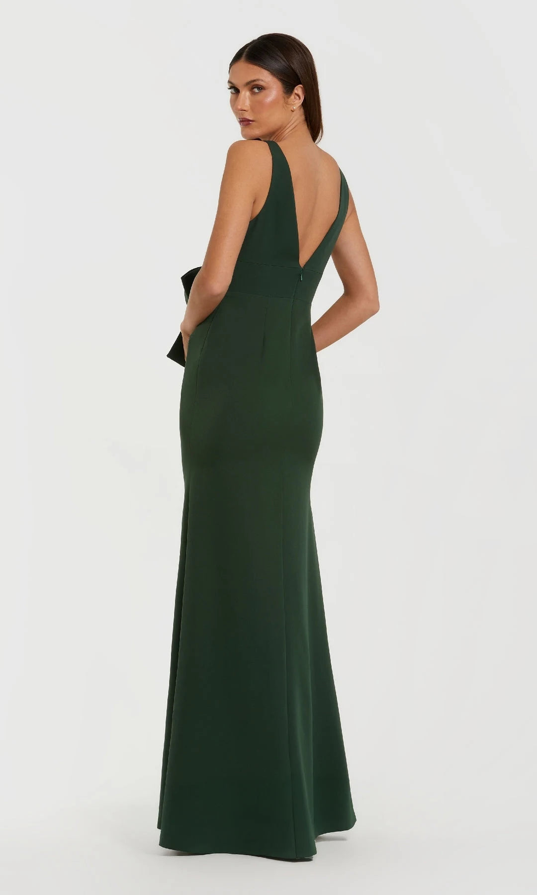Elegant Slim V-Neck Sleeveless Bow Detail Green Maxi Prom Dresses Women