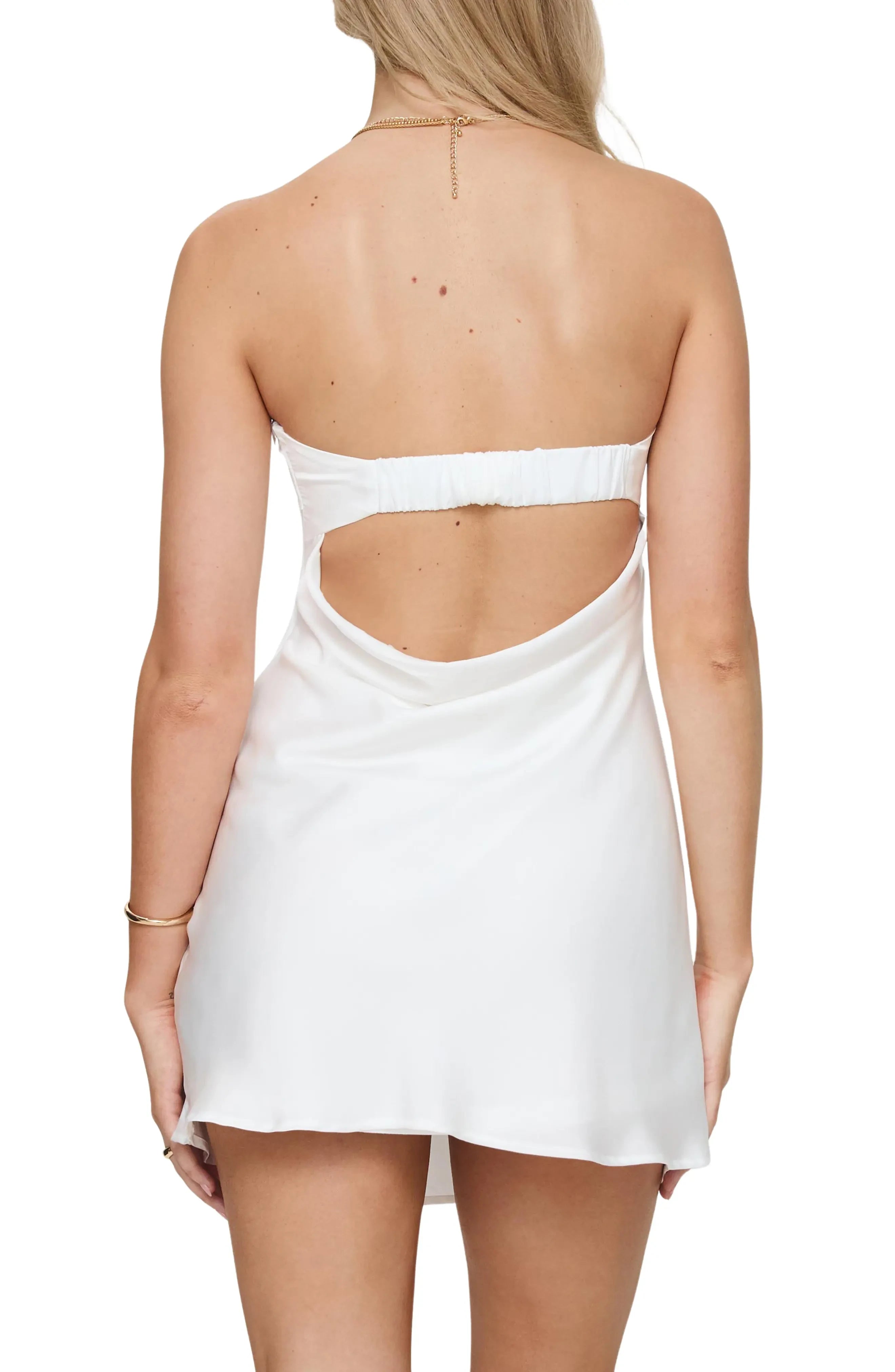 Elegant Strapless A-line Sleeveless Mini Homecoming Dress with Elasticized Open Back