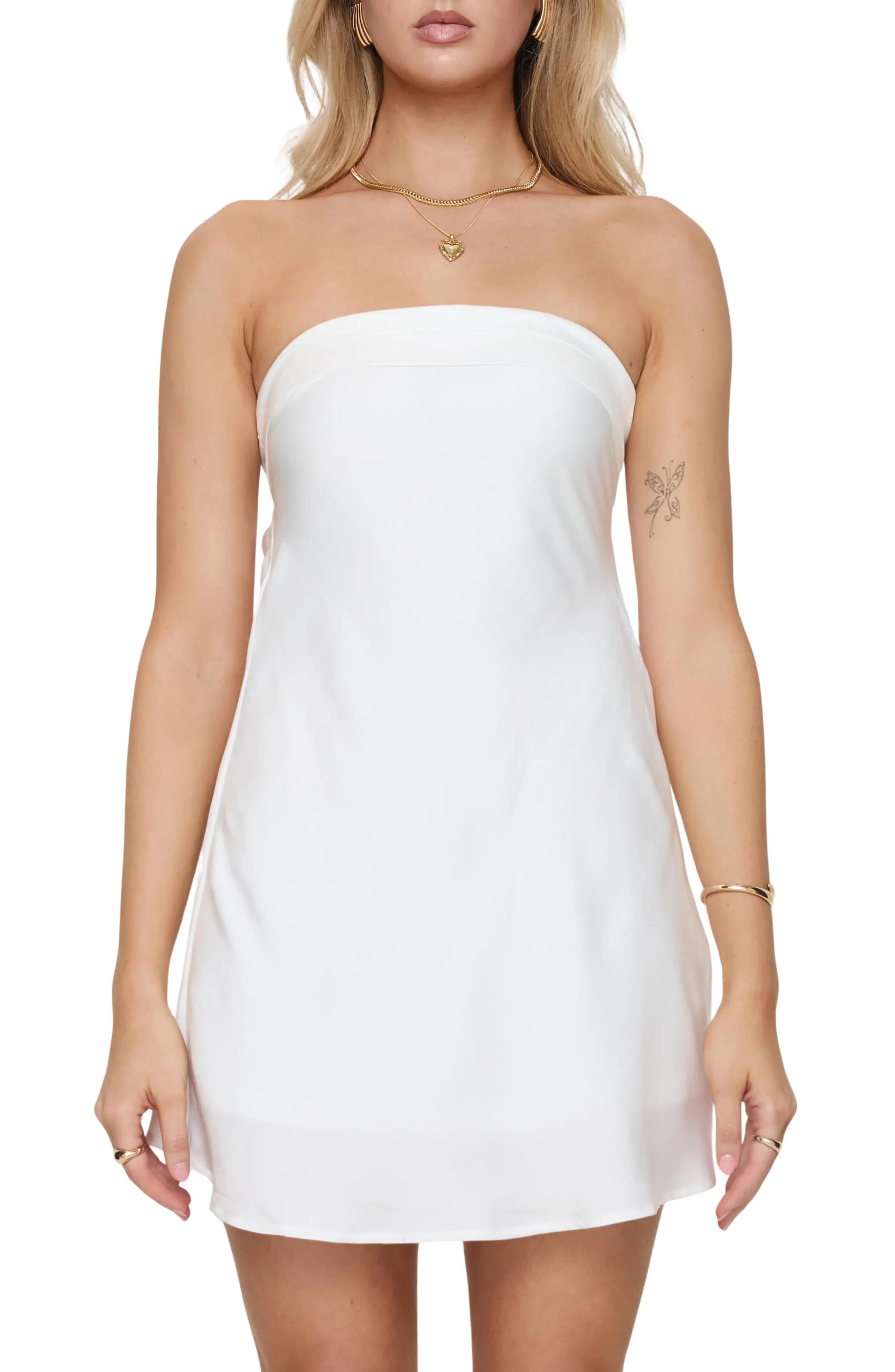 Elegant Strapless A-line Sleeveless Mini Homecoming Dress with Elasticized Open Back
