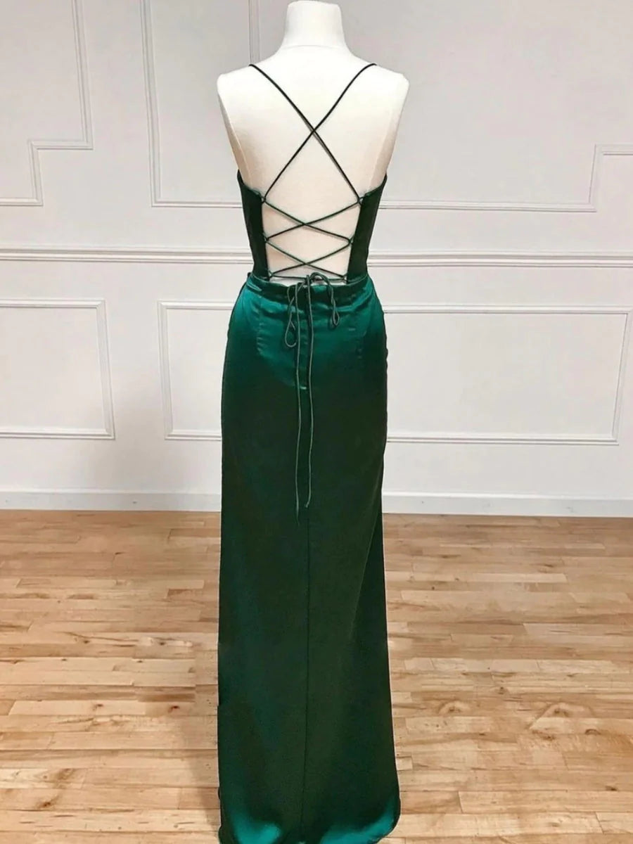 Wholesa Emerald Floor Length Corset Prom Dresses With Side Slit