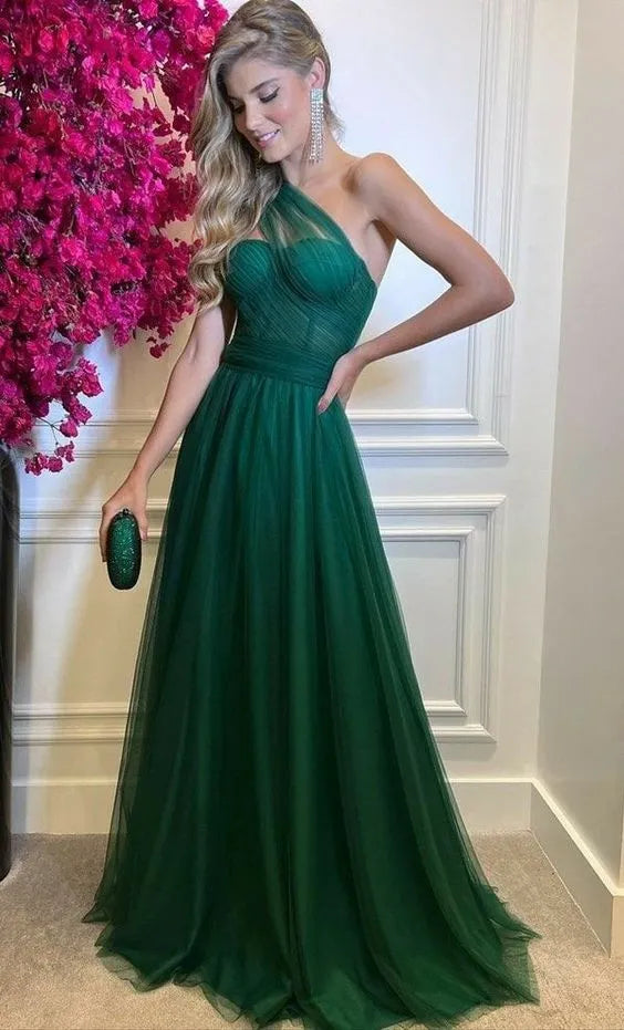 Enchanting A-Line One-Shoulder Sweetheart Plain Back Floor Length Formal Evening Dress