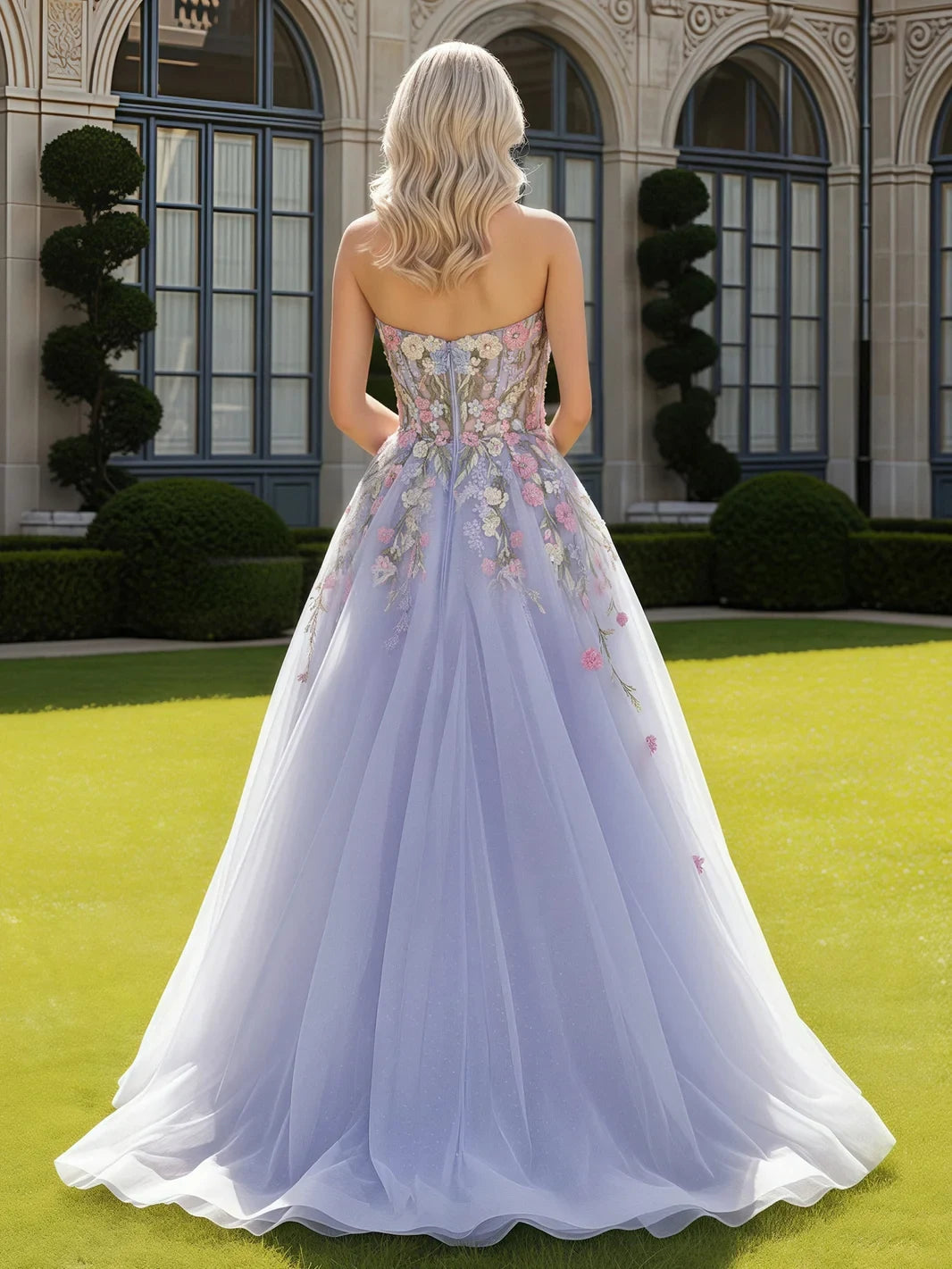 Enchanting A-Line Sweetheart Sleeveless Floral Embroidered Lavender Floor-Length Prom Gown