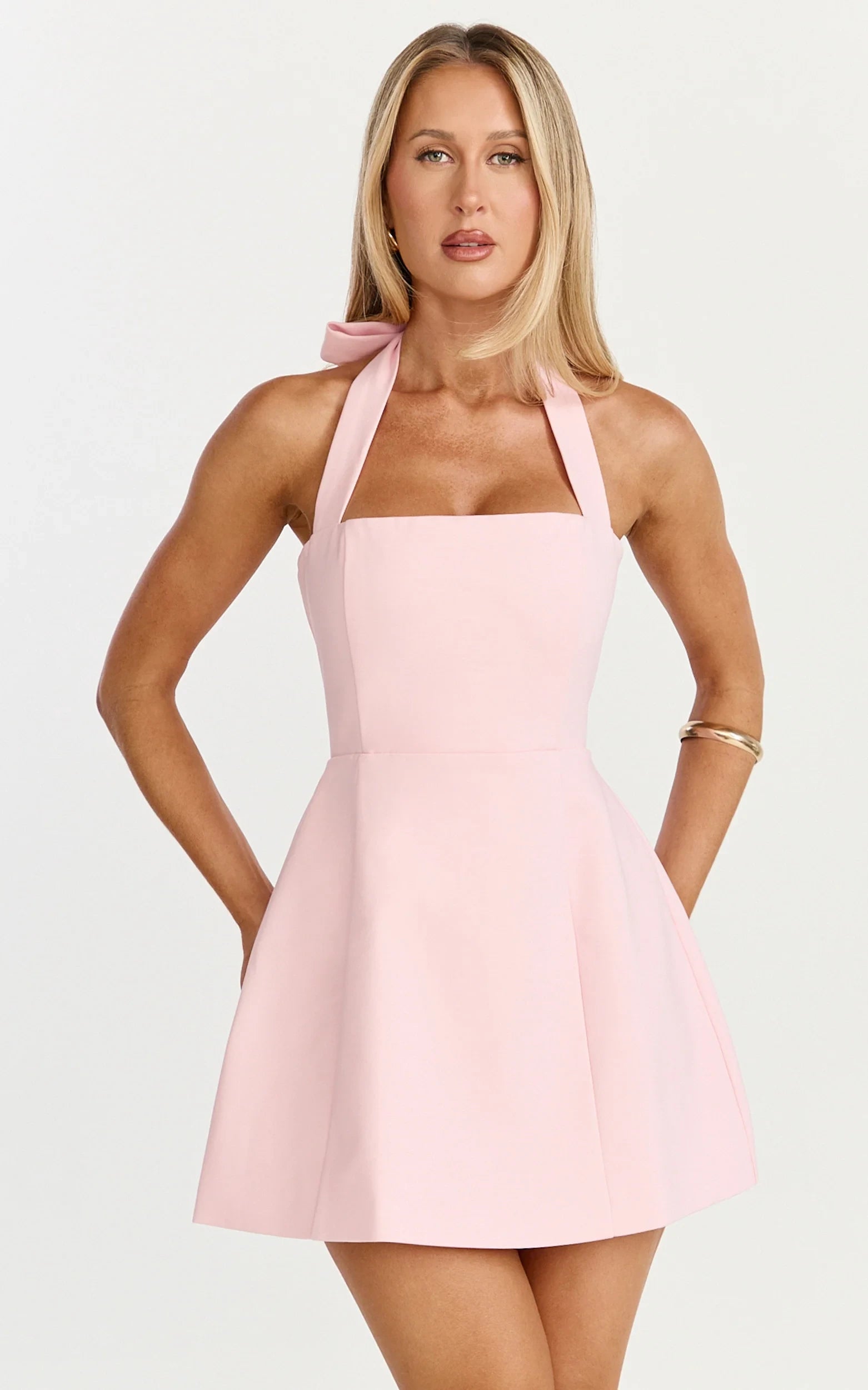 Flirty A-Line Square Neck Halter Tie Back Sleeveless Mini Homecoming Dresses for Special Occasions