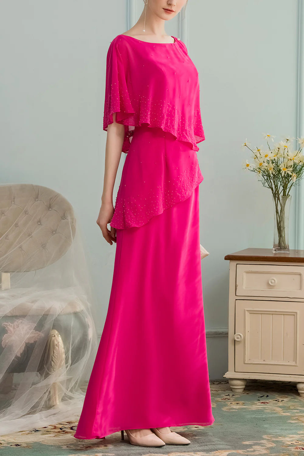 Wholesa A-line Long Chiffon Bridesmaid Dress Mother of the Bride Dresses With Beading
