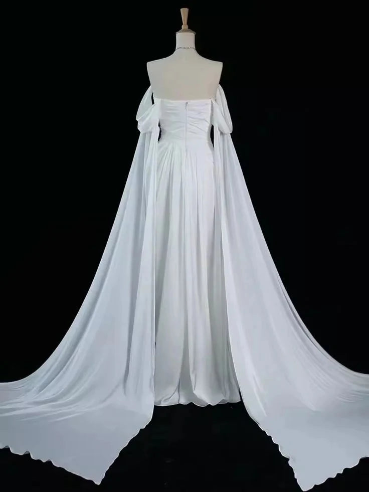 Glamorous A-Line Off-The-Shoulder Cape-Sleeve Floor-Length Evening Dress