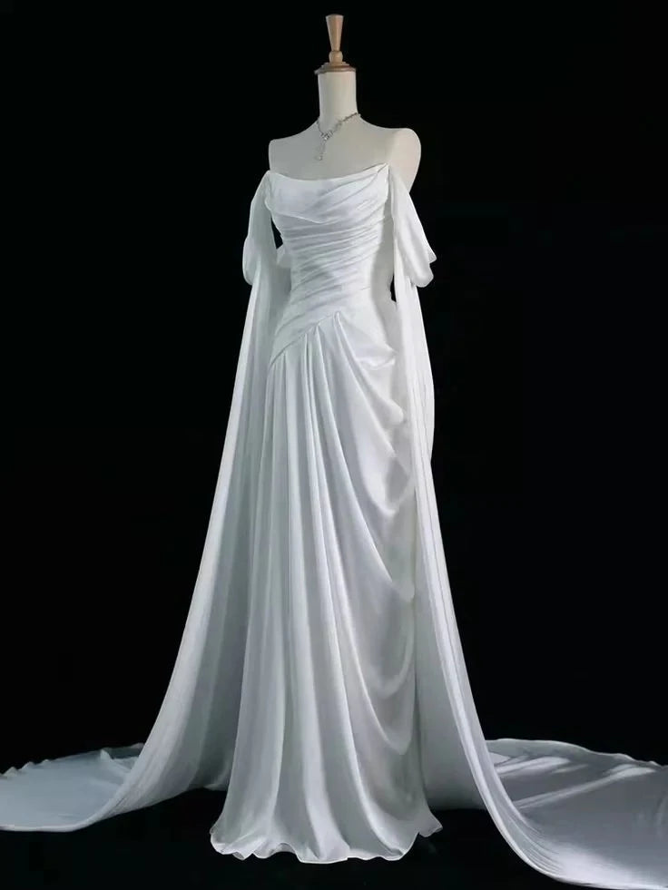 Glamorous A-Line Off-The-Shoulder Cape-Sleeve Floor-Length Evening Dress