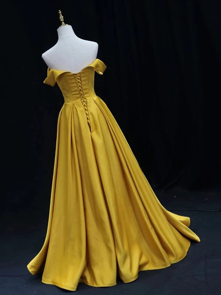 Glamorous A-Line Off-The-Shoulder Sleeveless Lace-Up-Back Train Floor-Length Evening Dress