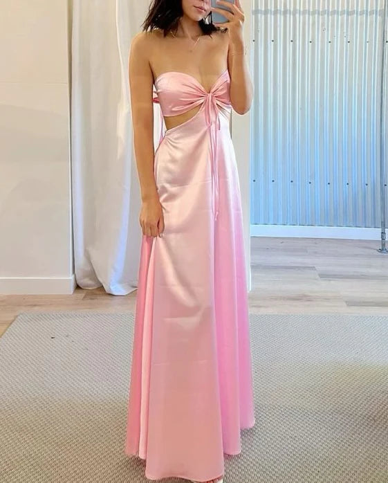 Glamorous A-Line Strapless Sleeveless Cut-Out Floor-Length Evening Dress
