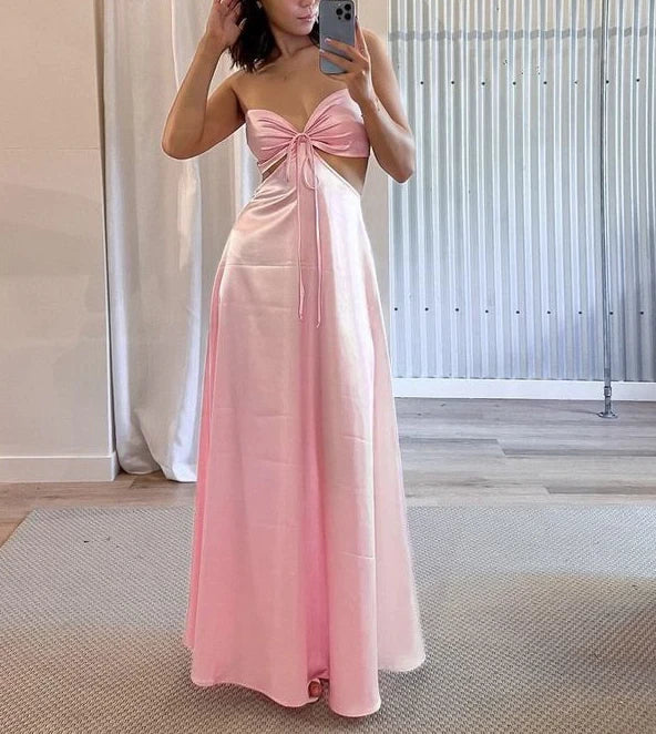Glamorous A-Line Strapless Sleeveless Cut-Out Floor-Length Evening Dress