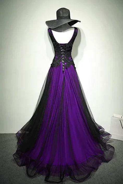 Glamorous A-Line V-Neck Sleeveless Lace-Up Back Beaded Lace Train Evening Dress