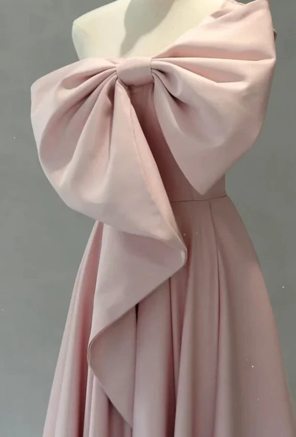 Glamorous A-line One Shoulder Sleeveless Backless Oversized Bow Floor Length Prom Dress