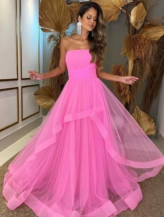 Glamorous A-line Strapless Sweetheart Sleeveless Closed Back Floor Length Prom Dress