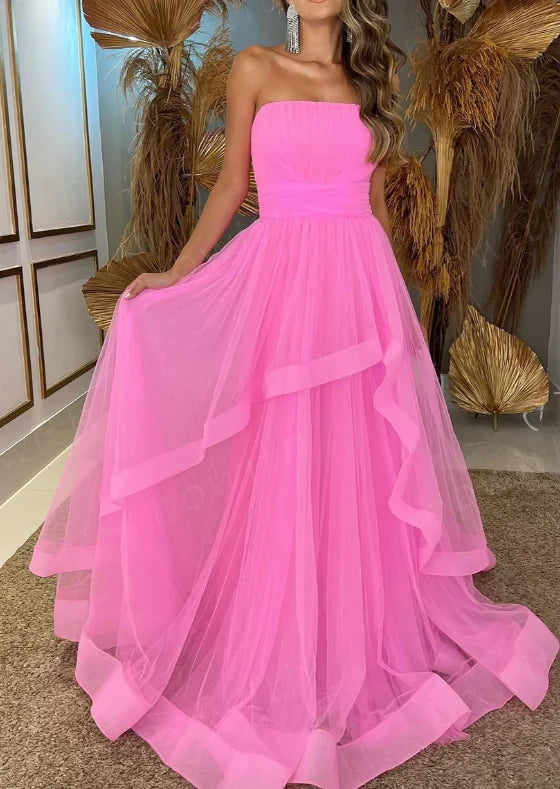Glamorous A-line Strapless Sweetheart Sleeveless Closed Back Floor Length Prom Dress