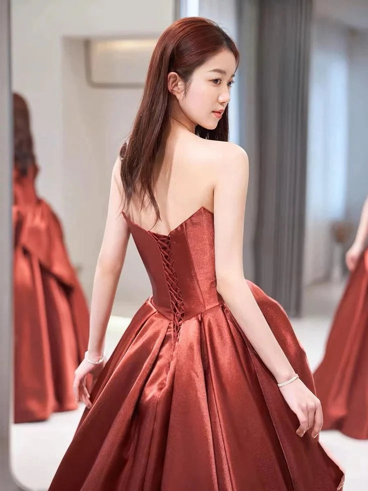 Glamorous Ball-Gown Strapless Sleeveless Lace-Up-Back Floor-Length Evening Dress
