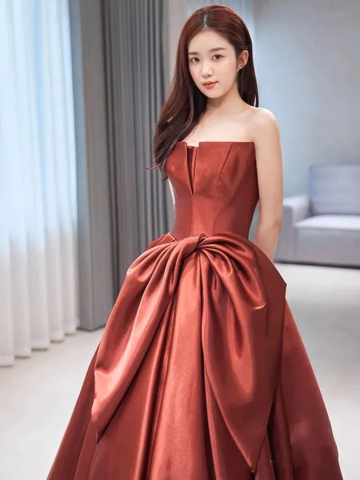 Glamorous Ball-Gown Strapless Sleeveless Lace-Up-Back Floor-Length Evening Dress