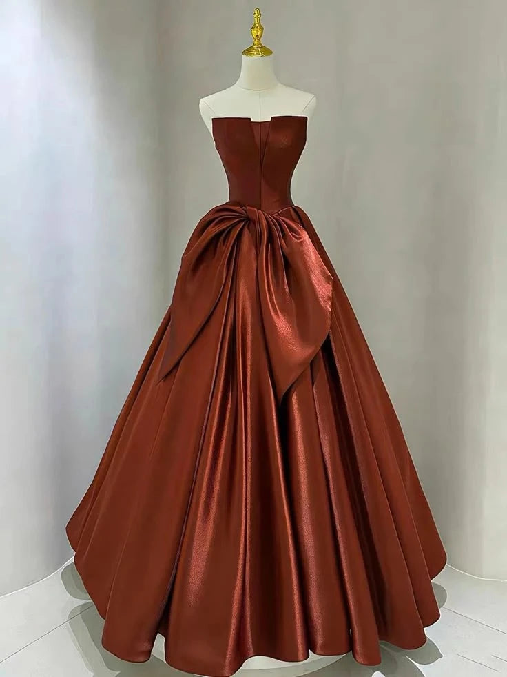 Glamorous Ball-Gown Strapless Sleeveless Lace-Up-Back Floor-Length Evening Dress