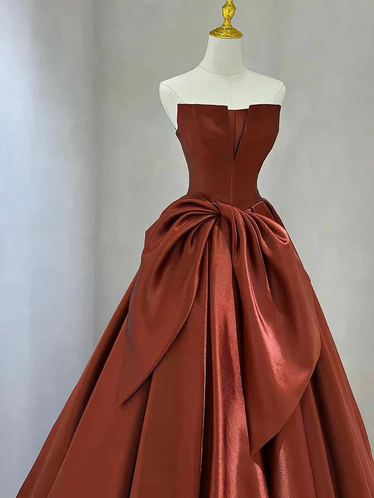 Glamorous Ball-Gown Strapless Sleeveless Lace-Up-Back Floor-Length Evening Dress