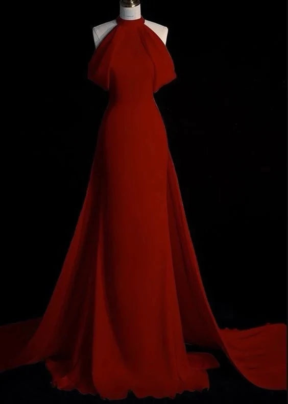 Glamorous Mermaid Halter Sleeveless Cape-Detail Floor-Length Evening Dress