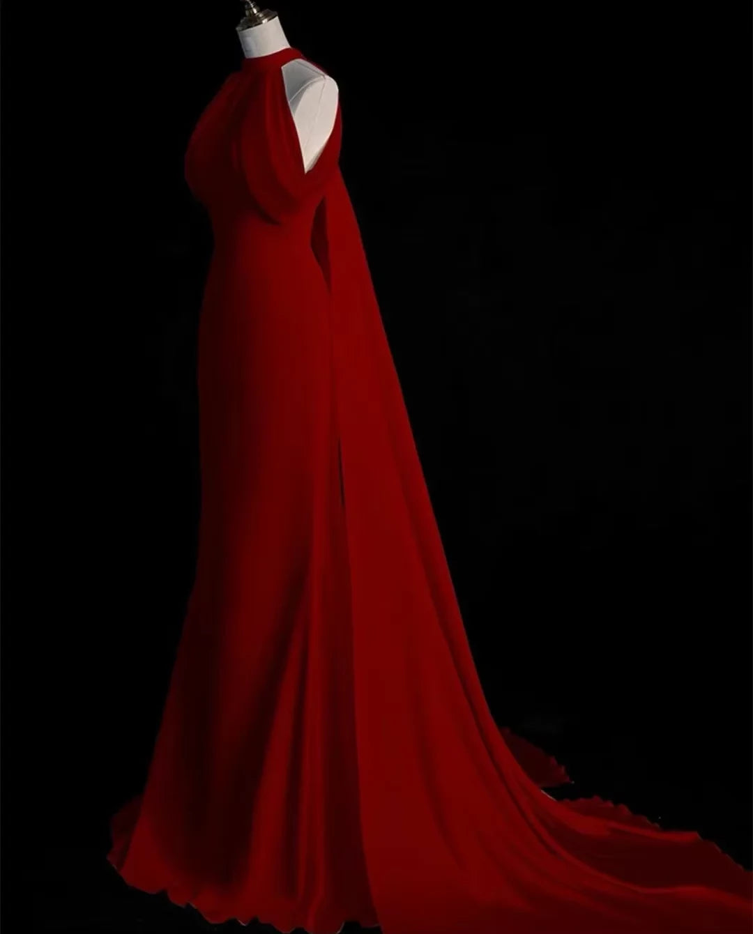 Glamorous Mermaid Halter Sleeveless Cape-Detail Floor-Length Evening Dress