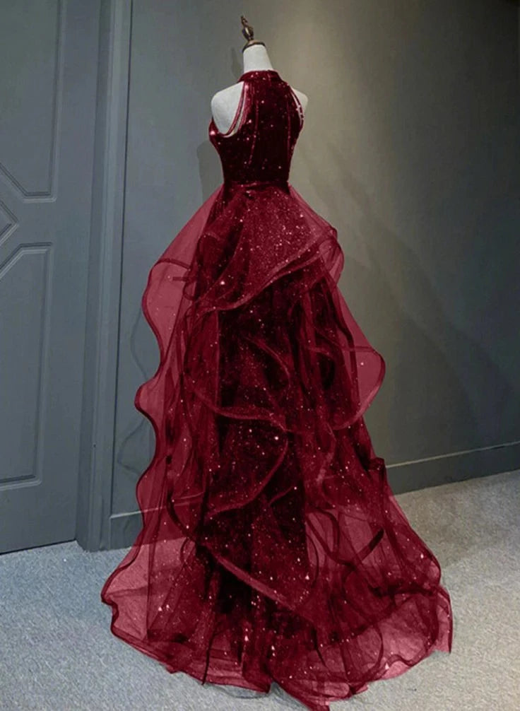 Glamorous Mermaid Halter Sleeveless Open-Back Train-Floor-Length Evening Dress